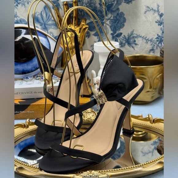 🆕 TED BAKER 🧿 NWOB Belle Black Satin Half Bow Sandal, Sz 38.5 US 8 - Picture 7 of 16